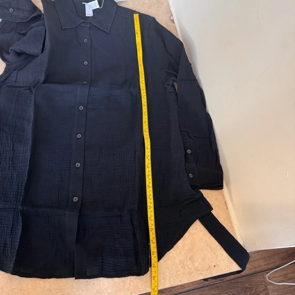 Andie Swim The Corvo Black Button Up Collared Long Sleeve Womens Size S Belted
